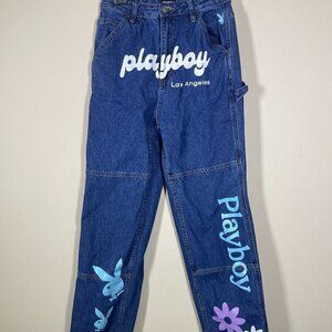 Playboy By PacSun Women's Blue Carpenter Jean Size 26 High Waisted Baggy Leg Jea
